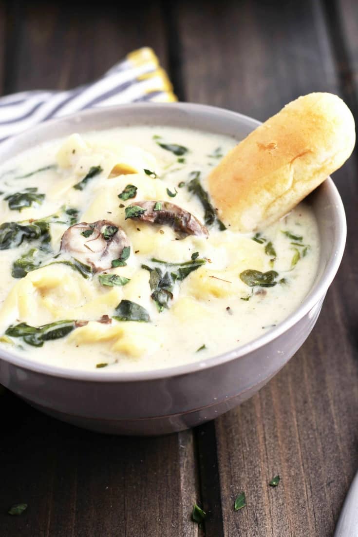 Creamy Tortellini Spinach and Mushroom Soup