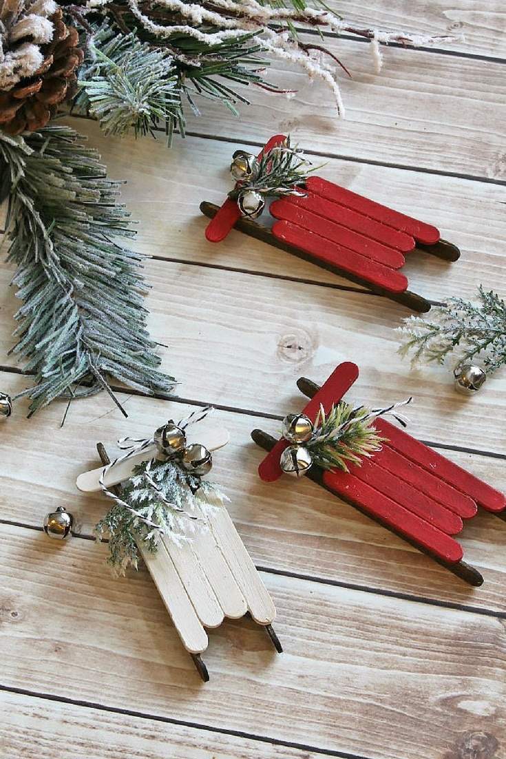 25 Affordable DIY Christmas Tree Decorations Popsicle Stick Sled Ornaments