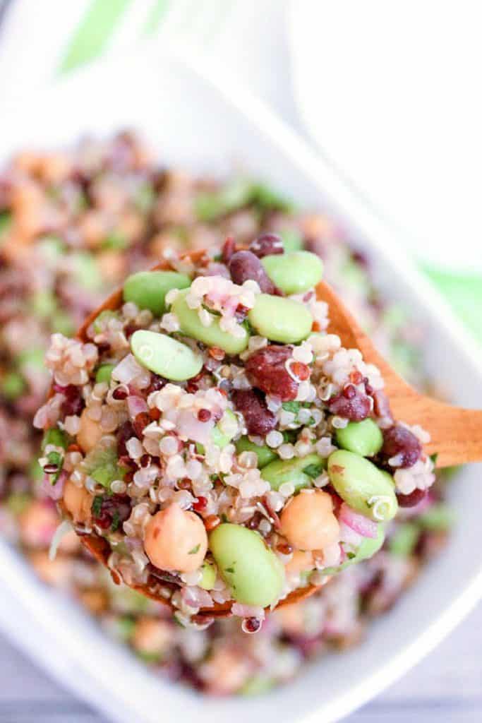 Three Bean Quinoa Salad makes a fabulous light meal on its own, but it’s also an easily adaptable and crowd-pleasing side dish