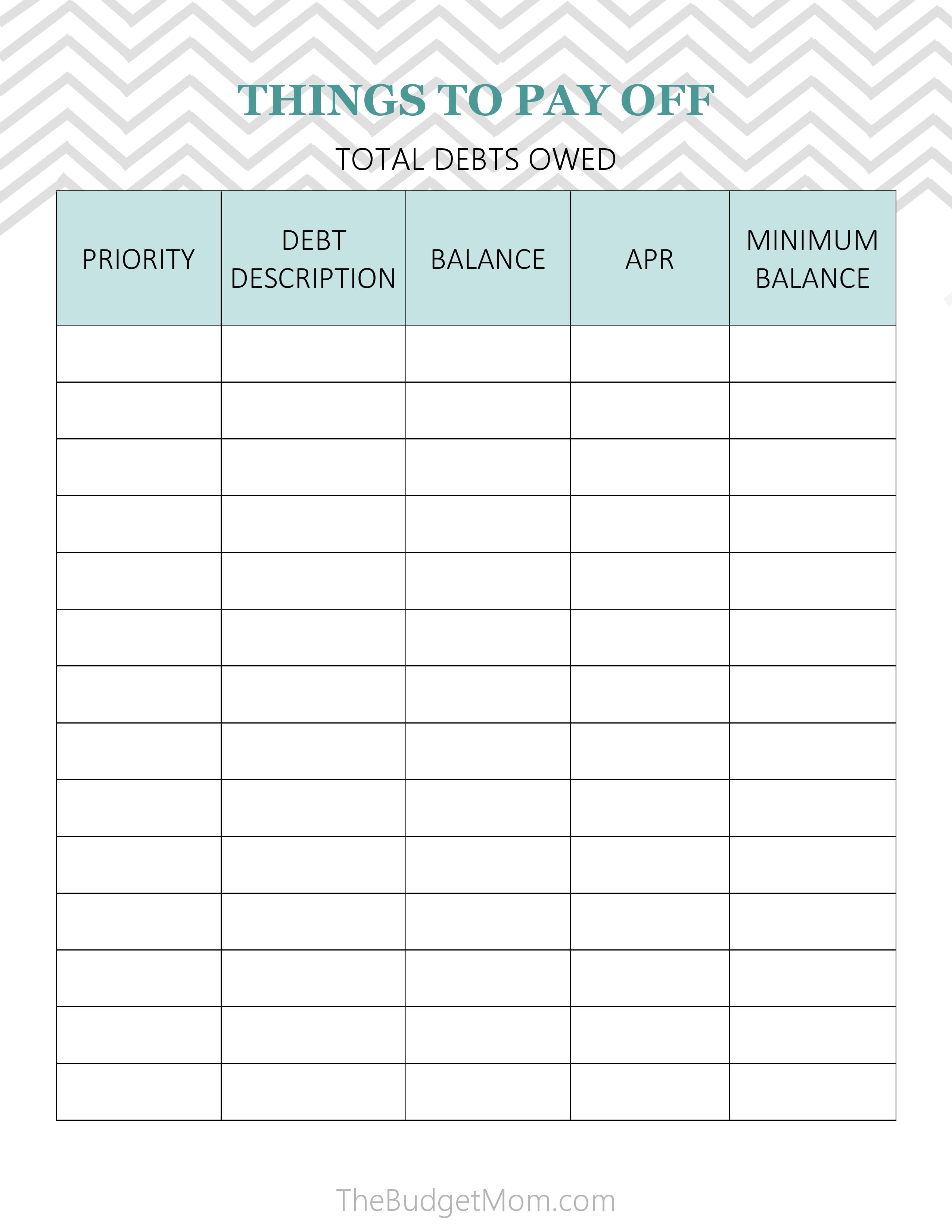 Total debt owed worksheet page 001 The Budget Mom