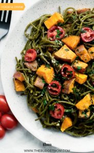 Simple Green Pesto Pasta with Sweet Potatoes and Cherry Tomatoes Recipe